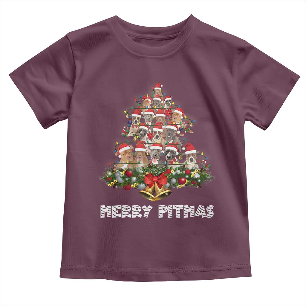 Funny Xmas Pitbull Baby Shirt Merry Pitmas Christmas Tree Dog Lover TS09 Maroon Print Your Wear