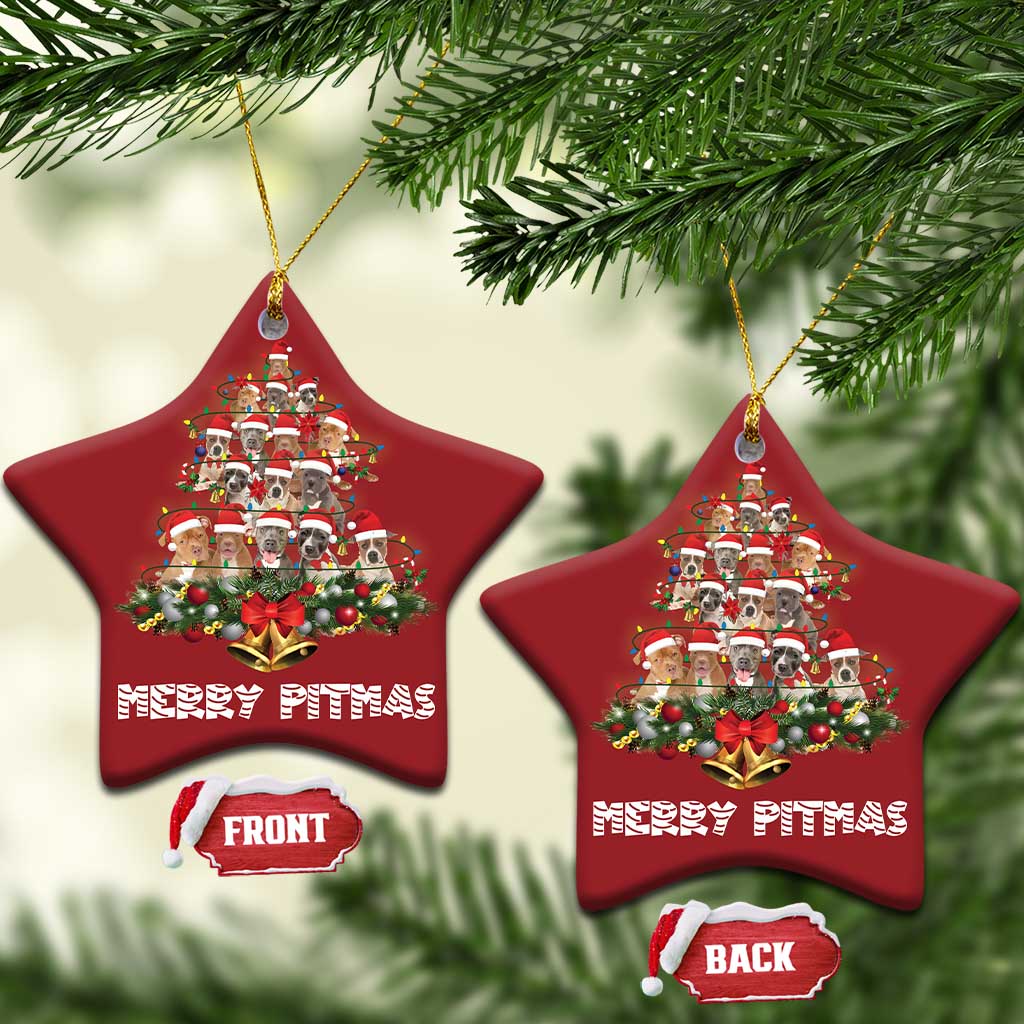 Funny Xmas Pitbull Christmas Ornament Merry Pitmas Christmas Tree Dog Lover TS09 Star Red Print Your Wear