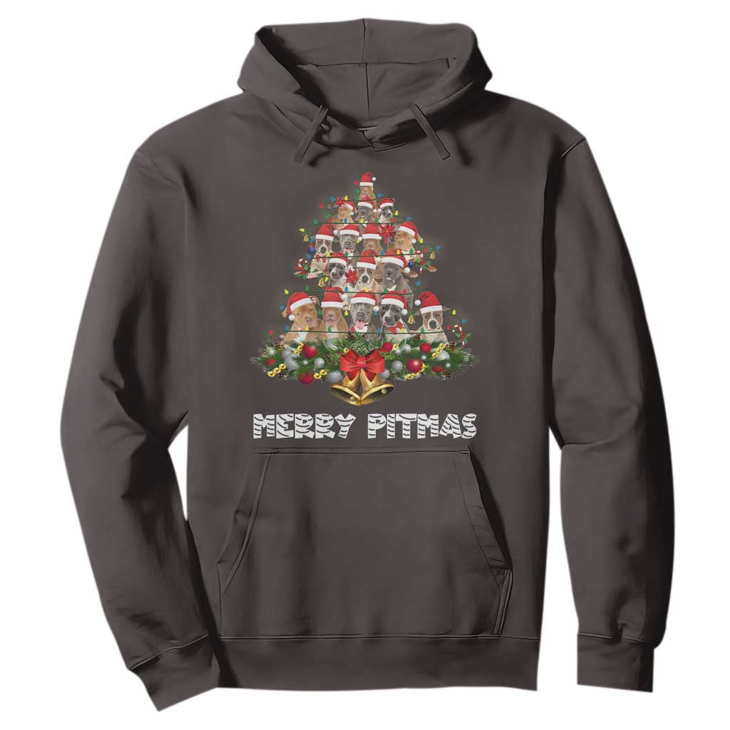 Funny Xmas Pitbull Hoodie Merry Pitmas Christmas Tree Dog Lover TS09 Dark Chocolate Print Your Wear