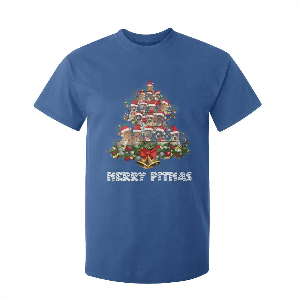 Funny Xmas Pitbull T Shirt For Kid Merry Pitmas Christmas Tree Dog Lover TS09 Royal Blue Print Your Wear