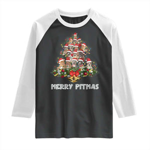 Funny Xmas Pitbull Raglan Shirt Merry Pitmas Christmas Tree Dog Lover TS09 Black White Print Your Wear