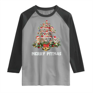 Funny Xmas Pitbull Raglan Shirt Merry Pitmas Christmas Tree Dog Lover TS09 Sport Gray Black Print Your Wear