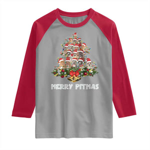Funny Xmas Pitbull Raglan Shirt Merry Pitmas Christmas Tree Dog Lover TS09 Sport Gray Red Print Your Wear