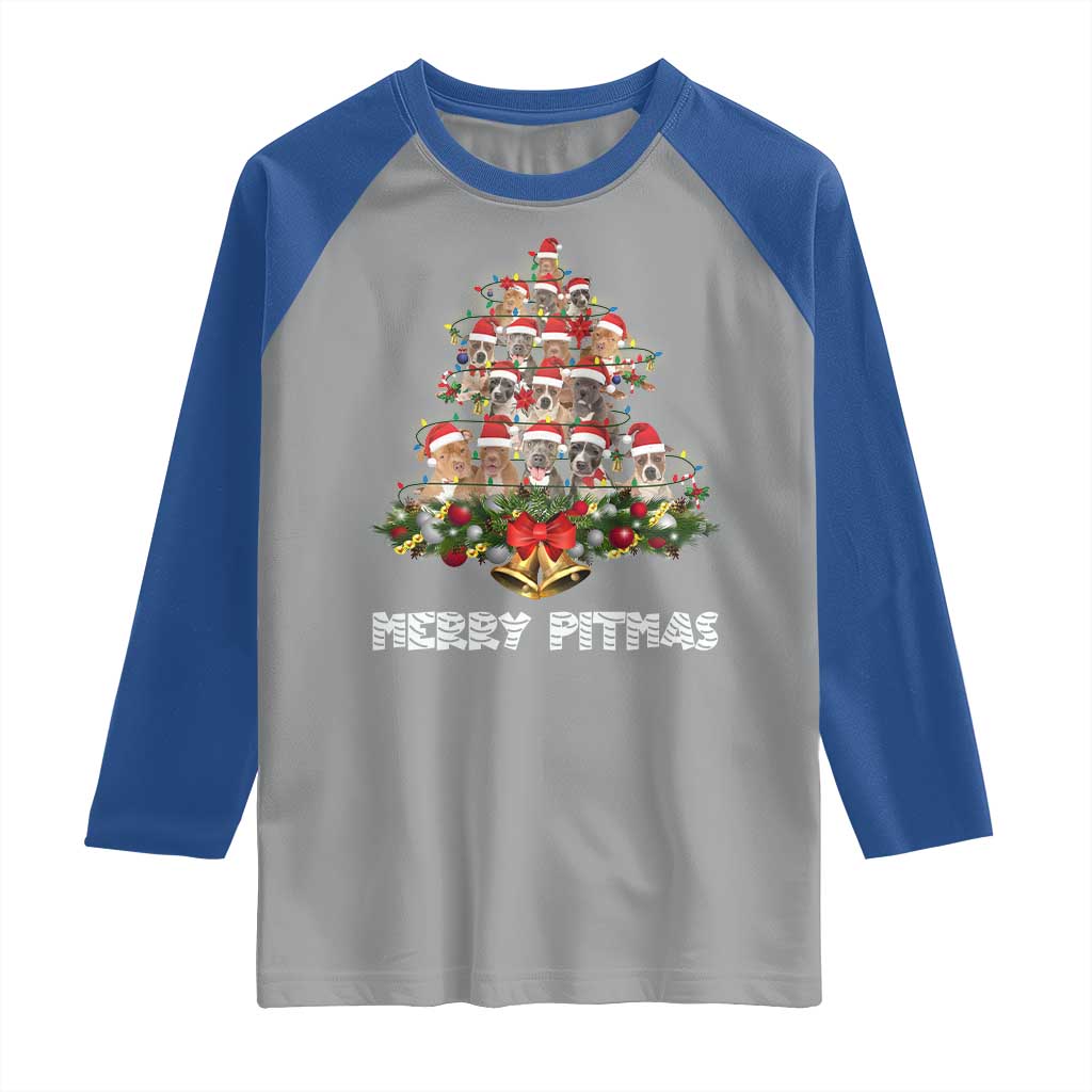 Funny Xmas Pitbull Raglan Shirt Merry Pitmas Christmas Tree Dog Lover TS09 Sport Gray Royal Print Your Wear