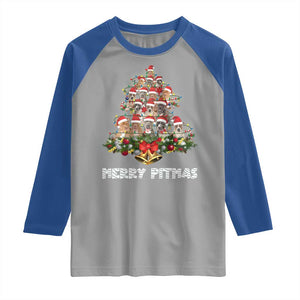 Funny Xmas Pitbull Raglan Shirt Merry Pitmas Christmas Tree Dog Lover TS09 Sport Gray Royal Print Your Wear