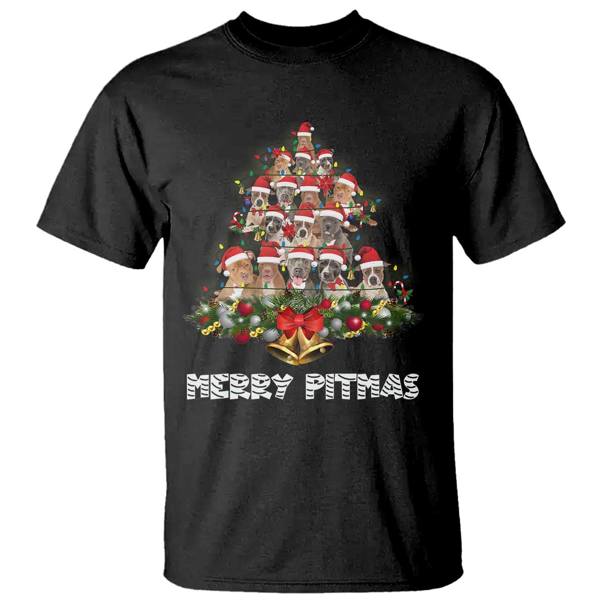 Funny Xmas Pitbull T Shirt Merry Pitmas Christmas Tree Dog Lover TS09 Black Print Your Wear