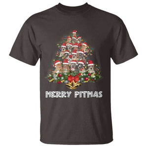 Funny Xmas Pitbull T Shirt Merry Pitmas Christmas Tree Dog Lover TS09 Dark Chocolate Print Your Wear