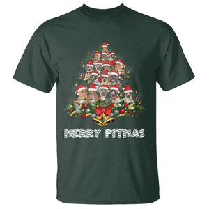 Funny Xmas Pitbull T Shirt Merry Pitmas Christmas Tree Dog Lover TS09 Dark Forest Green Print Your Wear