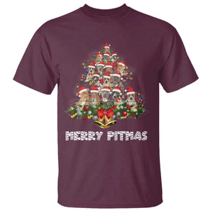 Funny Xmas Pitbull T Shirt Merry Pitmas Christmas Tree Dog Lover TS09 Maroon Print Your Wear