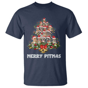 Funny Xmas Pitbull T Shirt Merry Pitmas Christmas Tree Dog Lover TS09 Navy Print Your Wear