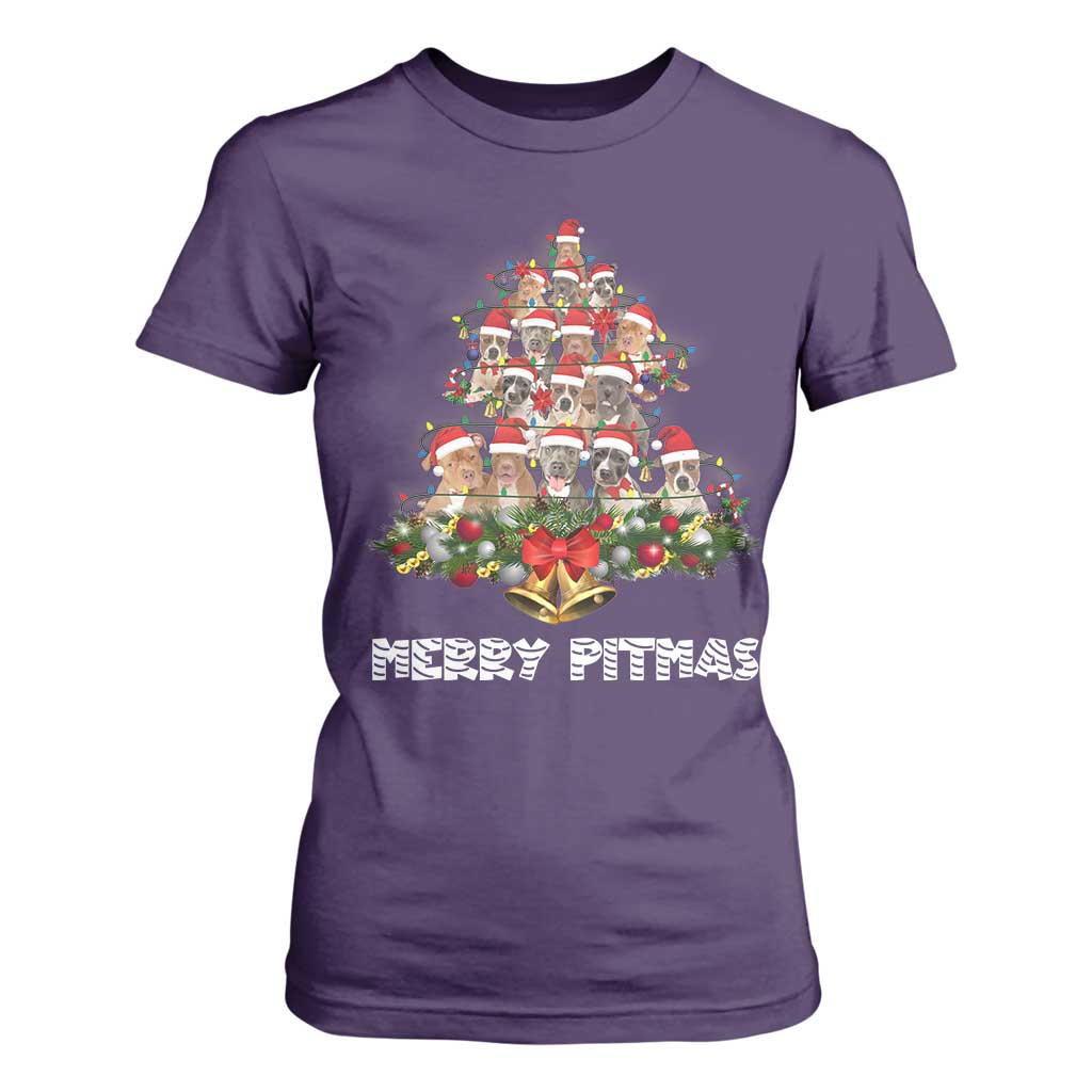 Funny Xmas Pitbull T Shirt For Women Merry Pitmas Christmas Tree Dog Lover TS09 Purple Print Your Wear