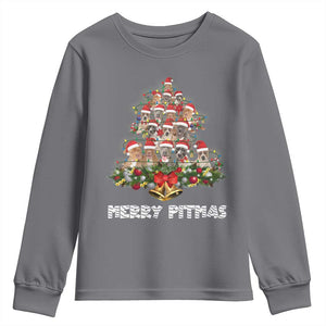 Funny Xmas Pitbull Youth Sweatshirt Merry Pitmas Christmas Tree Dog Lover TS09 Charcoal Print Your Wear