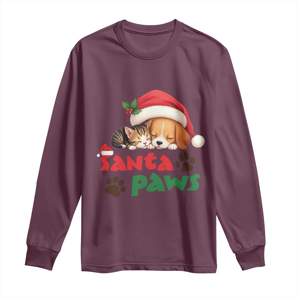 Funny Christmas Santa Paws Dogs And Cats Long Sleeve Shirt TS09 Maroon Print Your Wear