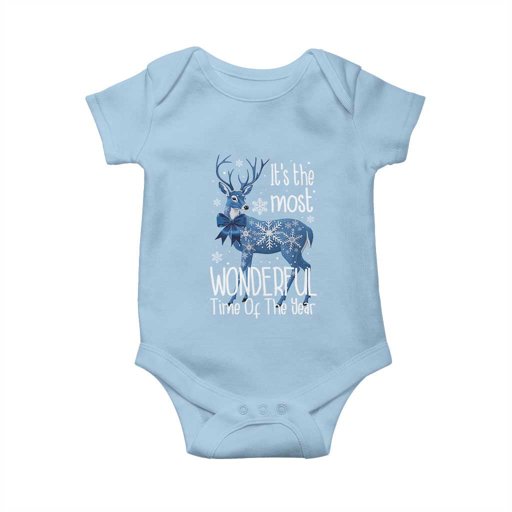 Chrismtas Reindeer Coquette Baby Onesie It's The Most Wonderful Time Of The Year TS09 Light Blue Print Your Wear