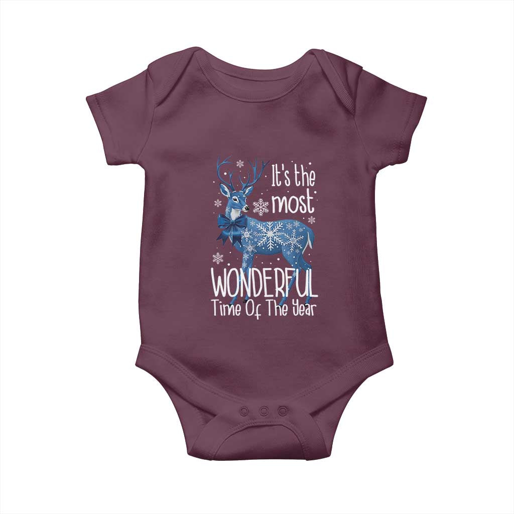 Chrismtas Reindeer Coquette Baby Onesie It's The Most Wonderful Time Of The Year TS09 Maroon Print Your Wear