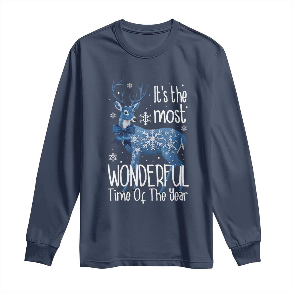Chrismtas Reindeer Coquette Long Sleeve Shirt It's The Most Wonderful Time Of The Year TS09 Navy Print Your Wear