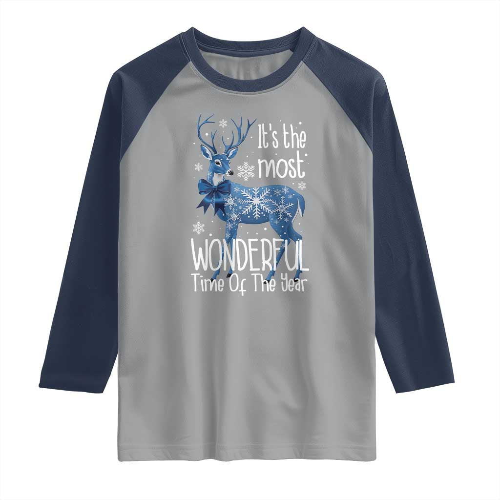 Chrismtas Reindeer Coquette Raglan Shirt It's The Most Wonderful Time Of The Year TS09 Sport Gray Navy Print Your Wear