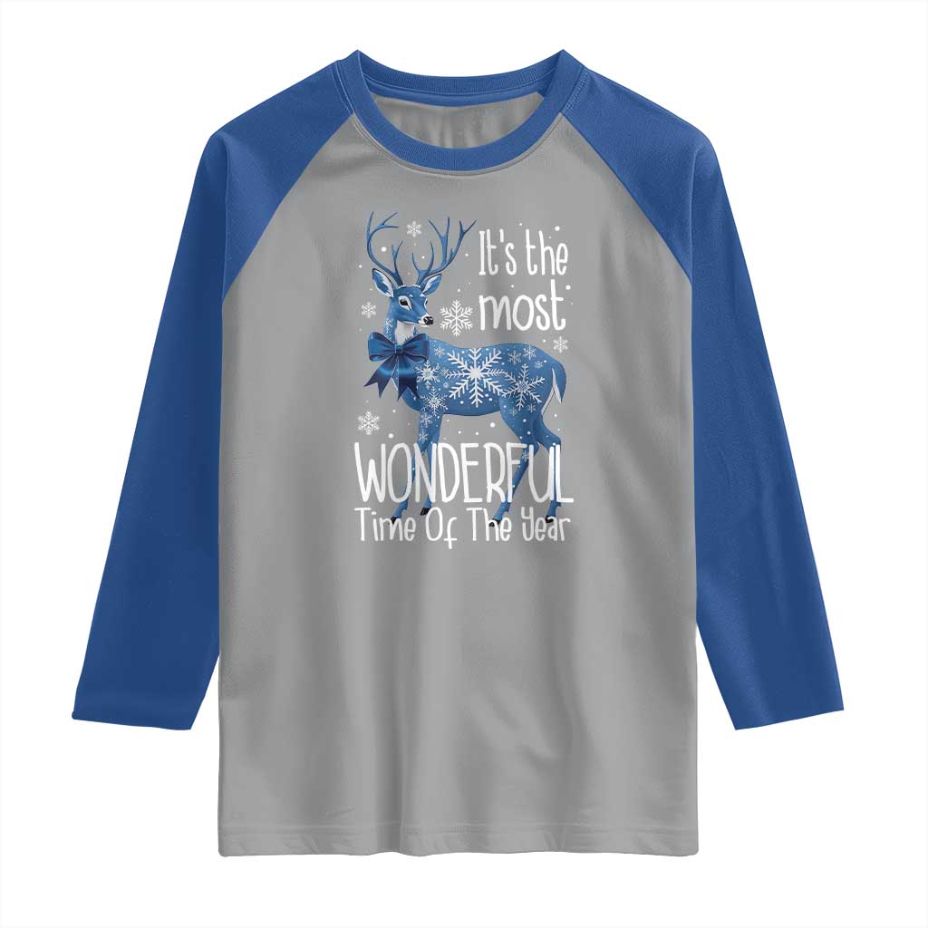 Chrismtas Reindeer Coquette Raglan Shirt It's The Most Wonderful Time Of The Year TS09 Sport Gray Royal Print Your Wear