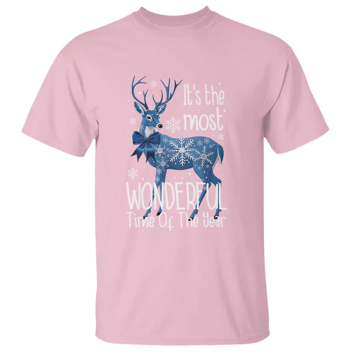 Chrismtas Reindeer Coquette T Shirt It's The Most Wonderful Time Of The Year TS09 Light Pink Print Your Wear