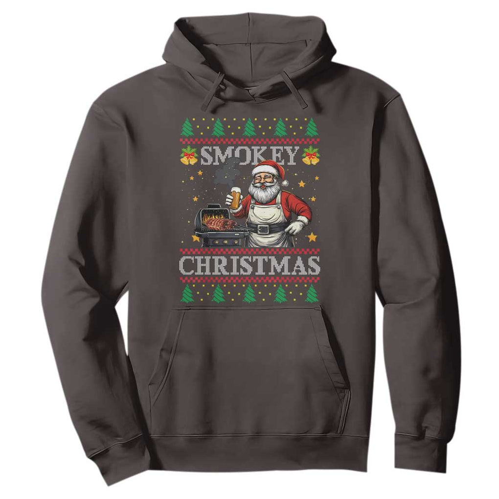 Funny Xmas Grilling Hoodie Smokey Christmas BBQ Santa Grill Roast On Smoker TS09 Dark Chocolate Print Your Wear