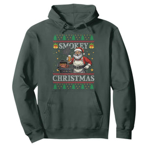 Funny Xmas Grilling Hoodie Smokey Christmas BBQ Santa Grill Roast On Smoker TS09 Dark Forest Green Print Your Wear