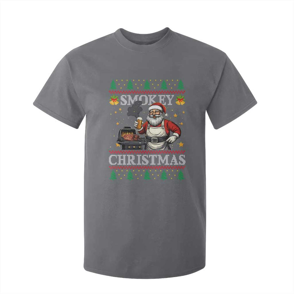Funny Xmas Grilling T Shirt For Kid Smokey Christmas BBQ Santa Grill Roast On Smoker TS09 Charcoal Print Your Wear