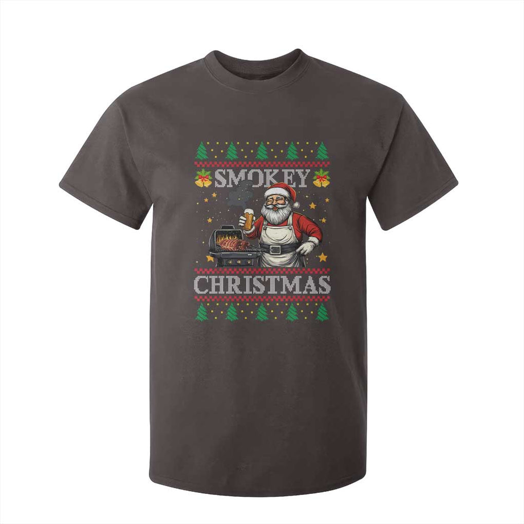 Funny Xmas Grilling T Shirt For Kid Smokey Christmas BBQ Santa Grill Roast On Smoker TS09 Dark Chocolate Print Your Wear