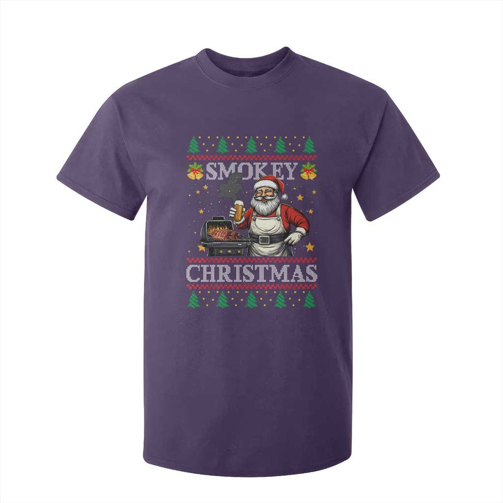 Funny Xmas Grilling T Shirt For Kid Smokey Christmas BBQ Santa Grill Roast On Smoker TS09 Purple Print Your Wear