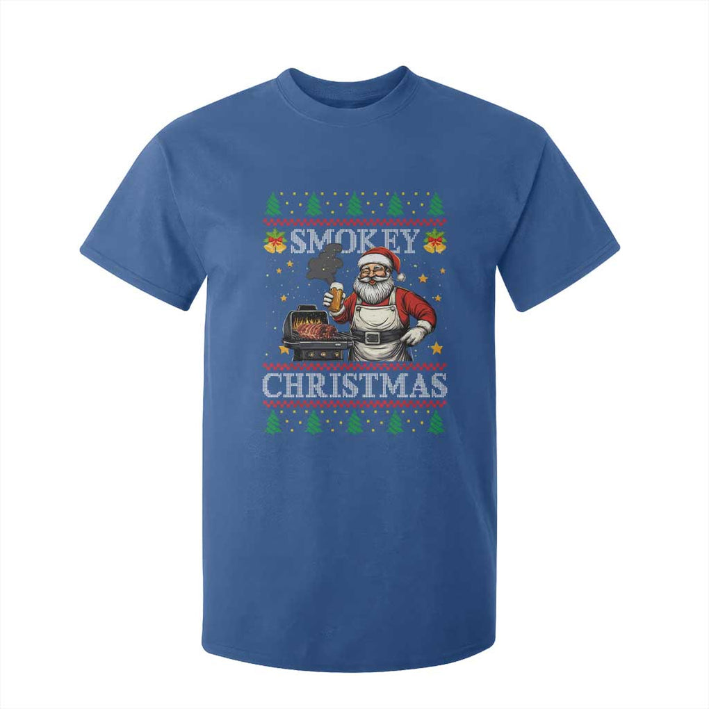 Funny Xmas Grilling T Shirt For Kid Smokey Christmas BBQ Santa Grill Roast On Smoker TS09 Royal Blue Print Your Wear