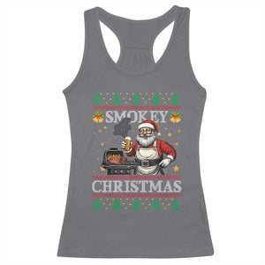 Funny Xmas Grilling Racerback Tank Top Smokey Christmas BBQ Santa Grill Roast On Smoker TS09 Charcoal Print Your Wear
