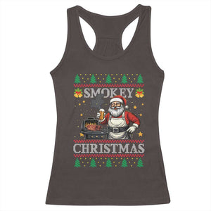 Funny Xmas Grilling Racerback Tank Top Smokey Christmas BBQ Santa Grill Roast On Smoker TS09 Dark Chocolate Print Your Wear
