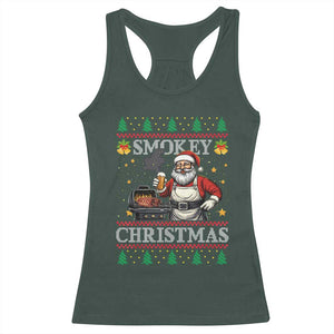 Funny Xmas Grilling Racerback Tank Top Smokey Christmas BBQ Santa Grill Roast On Smoker TS09 Dark Forest Green Print Your Wear