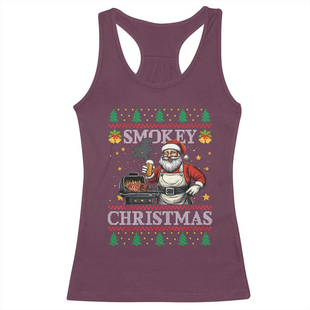 Funny Xmas Grilling Racerback Tank Top Smokey Christmas BBQ Santa Grill Roast On Smoker TS09 Maroon Print Your Wear