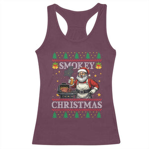 Funny Xmas Grilling Racerback Tank Top Smokey Christmas BBQ Santa Grill Roast On Smoker TS09 Maroon Print Your Wear