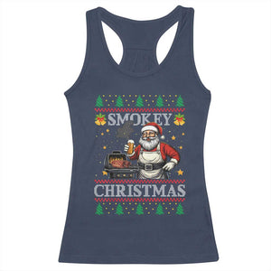 Funny Xmas Grilling Racerback Tank Top Smokey Christmas BBQ Santa Grill Roast On Smoker TS09 Navy Print Your Wear