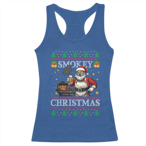 Funny Xmas Grilling Racerback Tank Top Smokey Christmas BBQ Santa Grill Roast On Smoker TS09 Royal Blue Print Your Wear