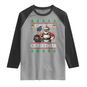 Funny Xmas Grilling Raglan Shirt Smokey Christmas BBQ Santa Grill Roast On Smoker TS09 Sport Gray Black Print Your Wear