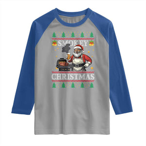 Funny Xmas Grilling Raglan Shirt Smokey Christmas BBQ Santa Grill Roast On Smoker TS09 Sport Gray Royal Print Your Wear