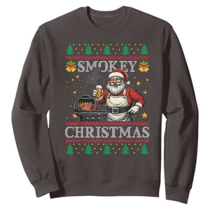 Funny Xmas Grilling Sweatshirt Smokey Christmas BBQ Santa Grill Roast On Smoker TS09 Dark Chocolate Print Your Wear