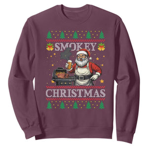 Funny Xmas Grilling Sweatshirt Smokey Christmas BBQ Santa Grill Roast On Smoker TS09 Maroon Print Your Wear