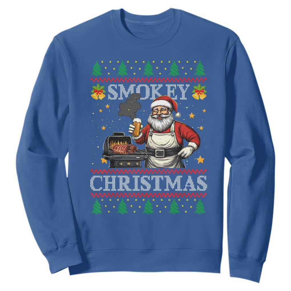 Funny Xmas Grilling Sweatshirt Smokey Christmas BBQ Santa Grill Roast On Smoker TS09 Royal Blue Print Your Wear