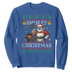 Funny Xmas Grilling Sweatshirt Smokey Christmas BBQ Santa Grill Roast On Smoker TS09 Royal Blue Print Your Wear