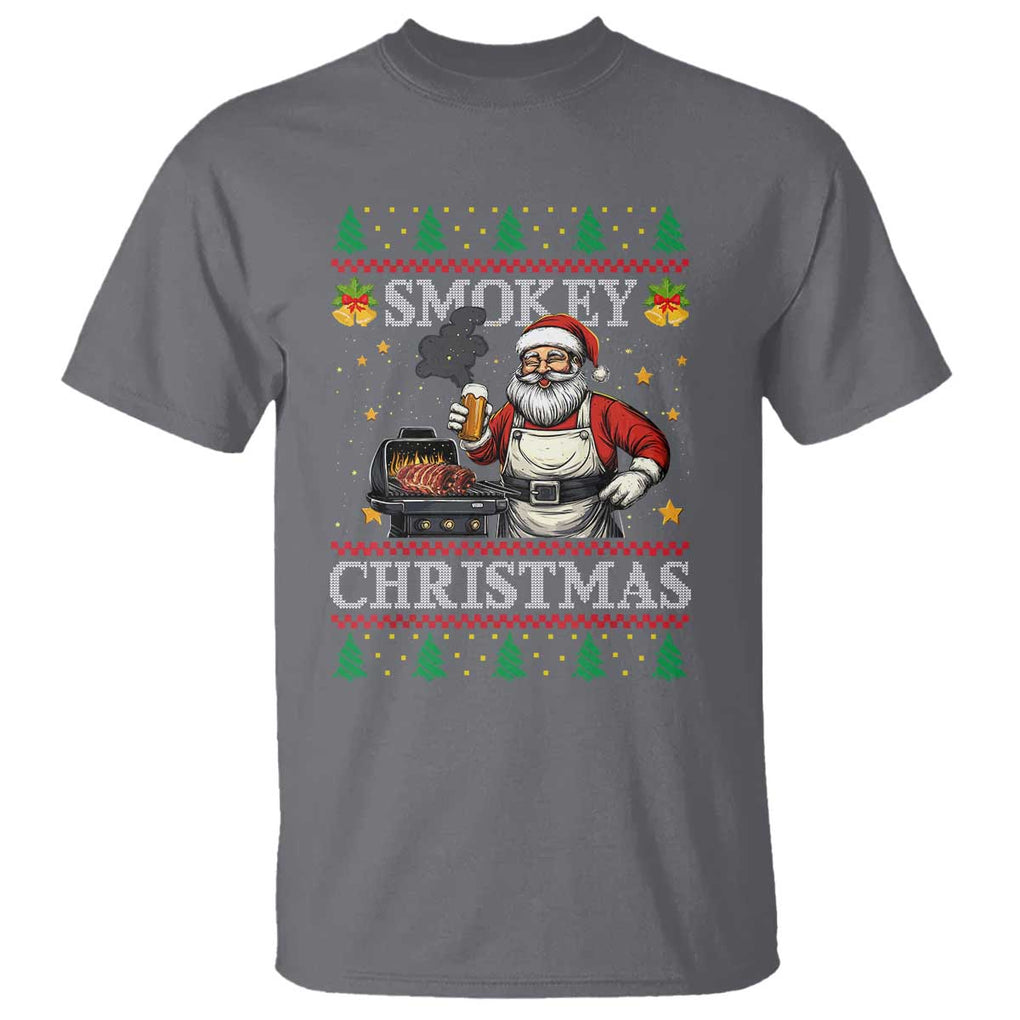 Funny Xmas Grilling T Shirt Smokey Christmas BBQ Santa Grill Roast On Smoker TS09 Charcoal Print Your Wear