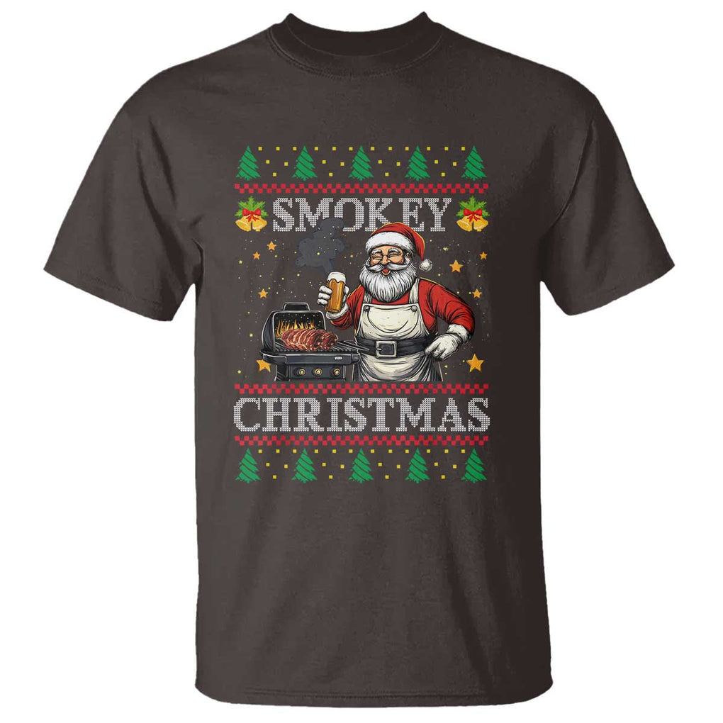 Funny Xmas Grilling T Shirt Smokey Christmas BBQ Santa Grill Roast On Smoker TS09 Dark Chocolate Print Your Wear