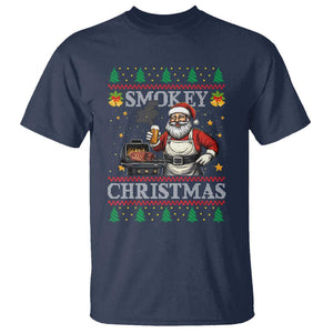 Funny Xmas Grilling T Shirt Smokey Christmas BBQ Santa Grill Roast On Smoker TS09 Navy Print Your Wear