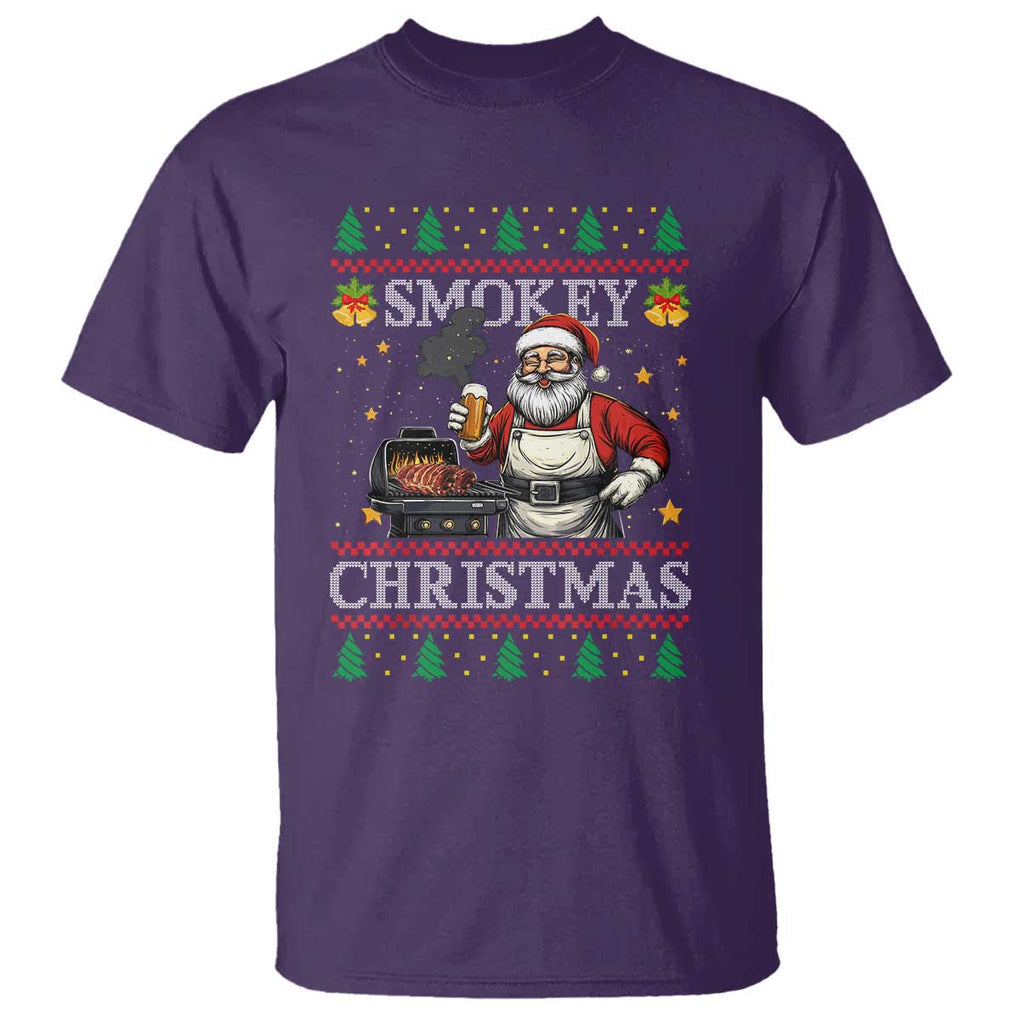 Funny Xmas Grilling T Shirt Smokey Christmas BBQ Santa Grill Roast On Smoker TS09 Purple Print Your Wear