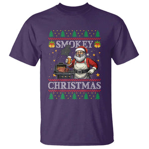 Funny Xmas Grilling T Shirt Smokey Christmas BBQ Santa Grill Roast On Smoker TS09 Purple Print Your Wear