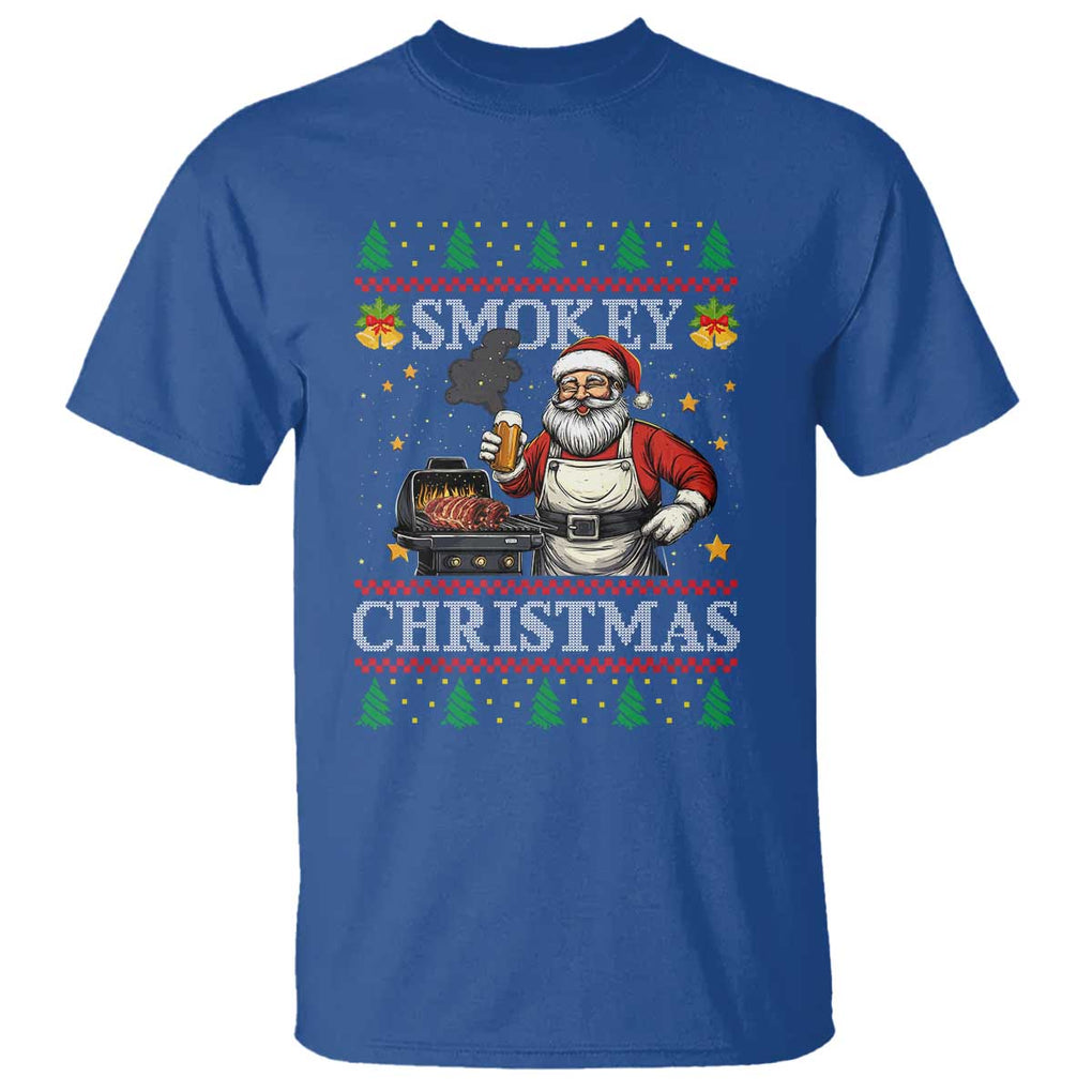 Funny Xmas Grilling T Shirt Smokey Christmas BBQ Santa Grill Roast On Smoker TS09 Royal Blue Print Your Wear