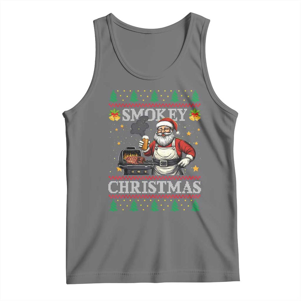 Funny Xmas Grilling Tank Top Smokey Christmas BBQ Santa Grill Roast On Smoker TS09 Black Heather Print Your Wear