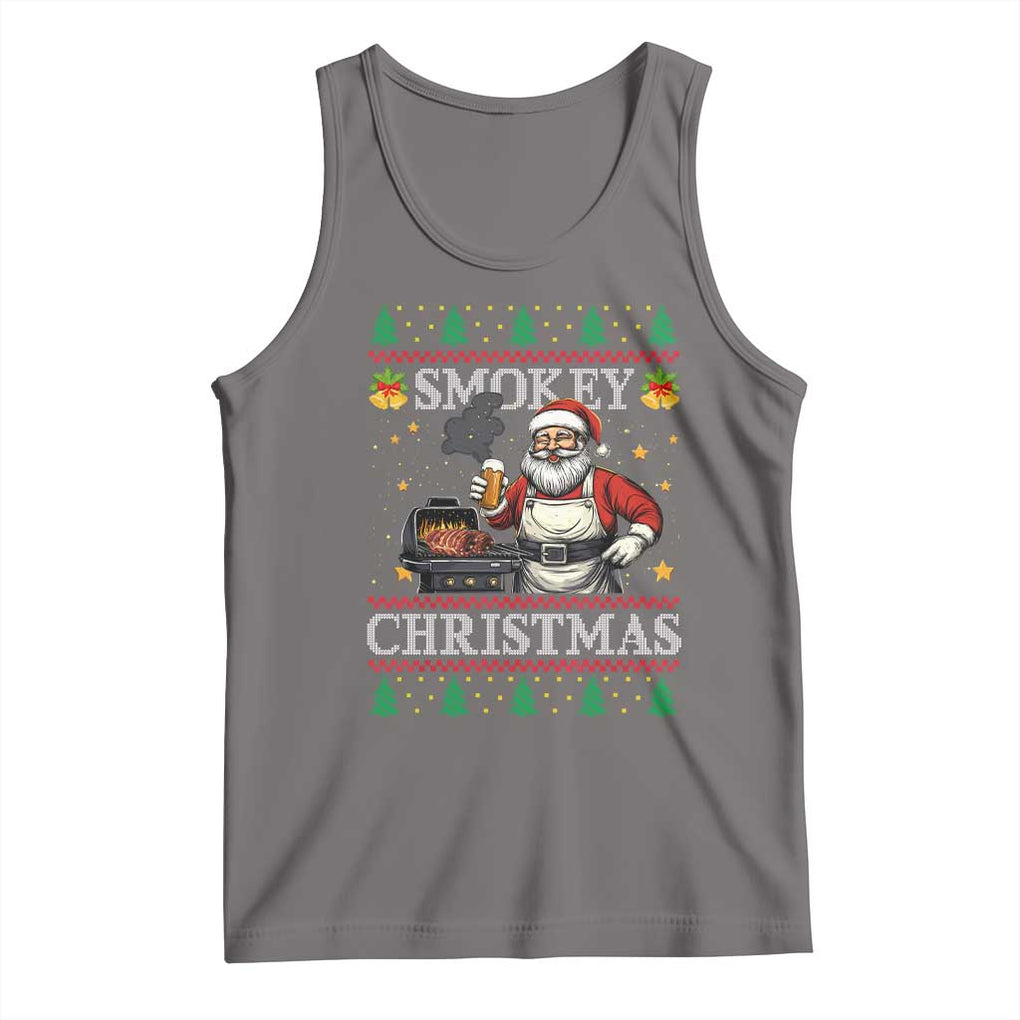 Funny Xmas Grilling Tank Top Smokey Christmas BBQ Santa Grill Roast On Smoker TS09 Deep Heather Print Your Wear